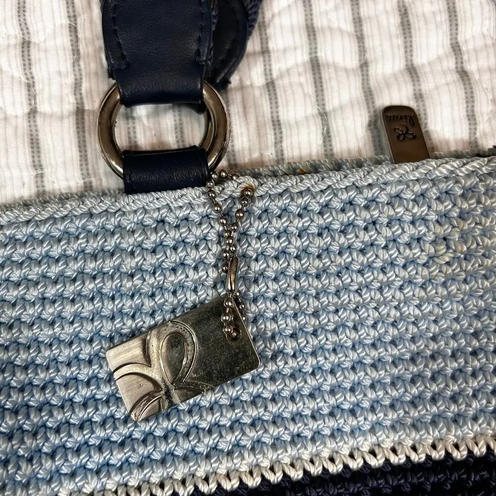 Lina Crocheted Bucket Bag Purse Blue 14.5